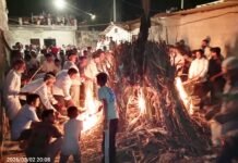 लाडपुरा में गोबर कण्डो से निर्मित वैदिक होली का किया दहन, लाडपुरा में पारंपरिक रूप से होलिका दहन